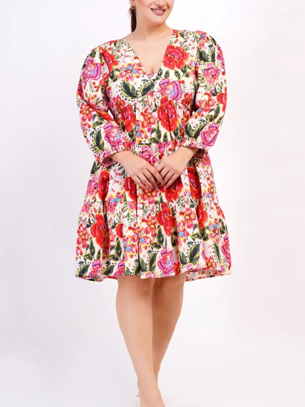 Leota Zariah Empire Waist Mini Dress Crown Floral Flame Scarlet Size 1X